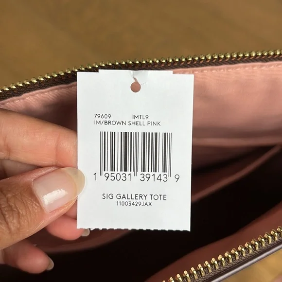 Coach Signature Gallery Tote Brown with Pink Handles - Picture 8 of 12